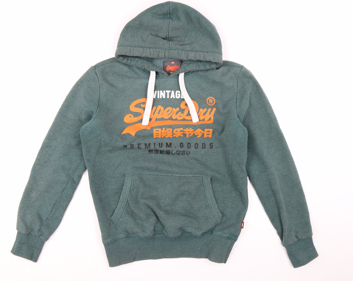 Superdry Men's Green Pullover Hoodie L Logo Fleece Sweatshirt