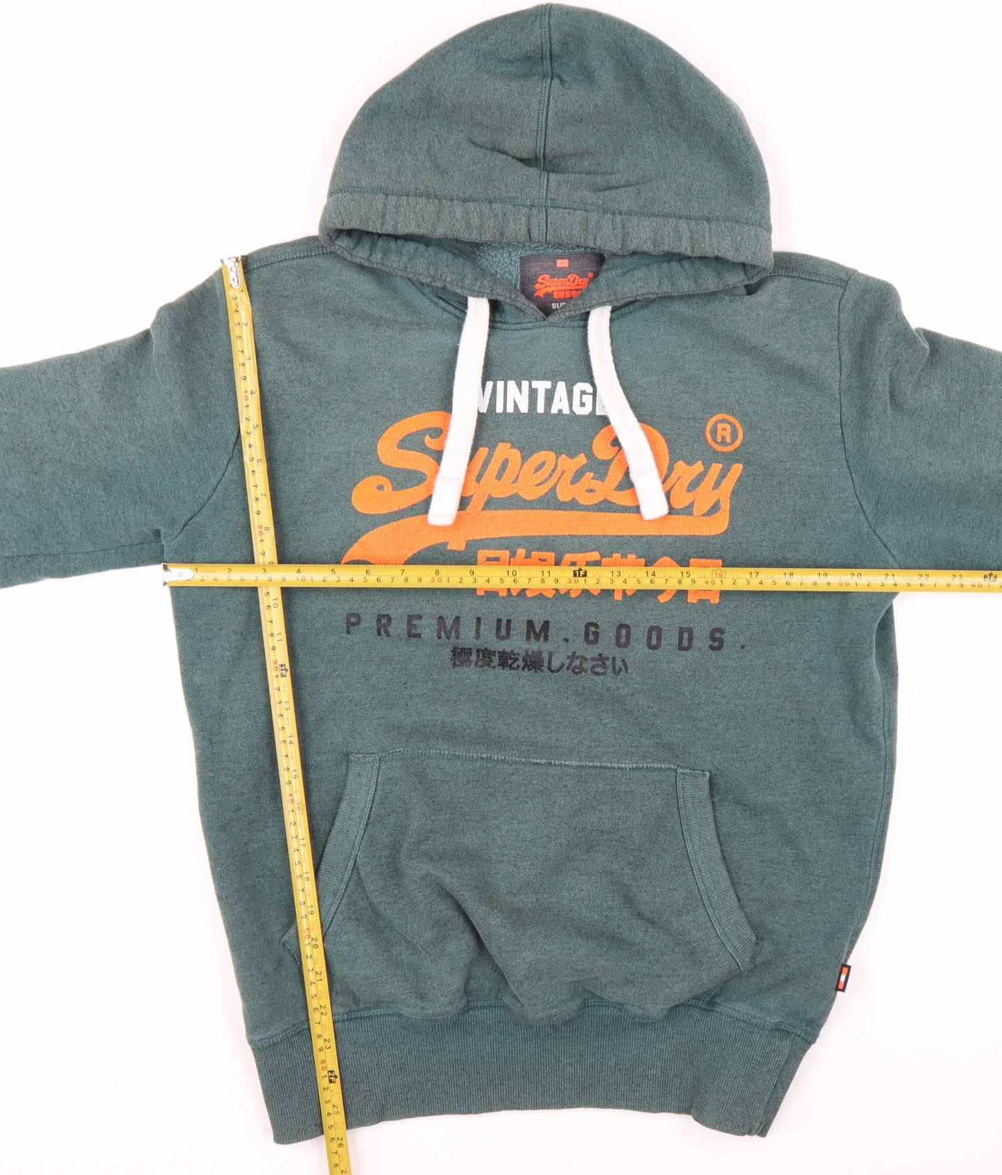 Superdry Men's Green Pullover Hoodie L Logo Fleece Sweatshirt