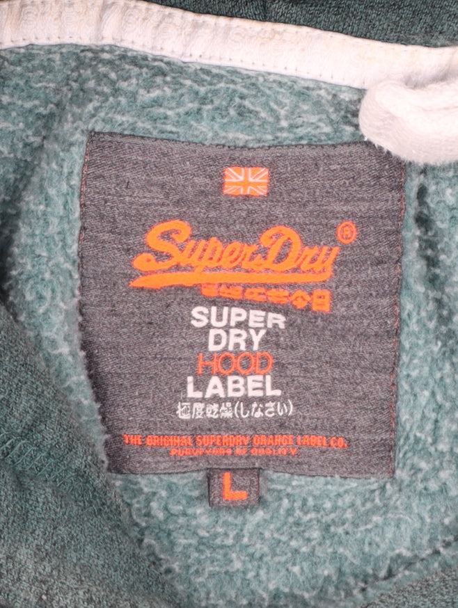 Superdry Men's Green Pullover Hoodie L Logo Fleece Sweatshirt
