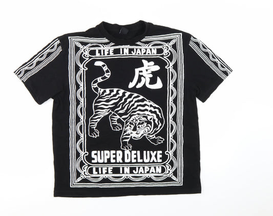Bershka Men's Black Tiger Graphic T-Shirt Size L