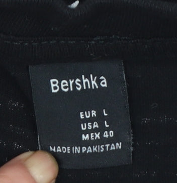 Bershka Men's Black Tiger Graphic T-Shirt Size L