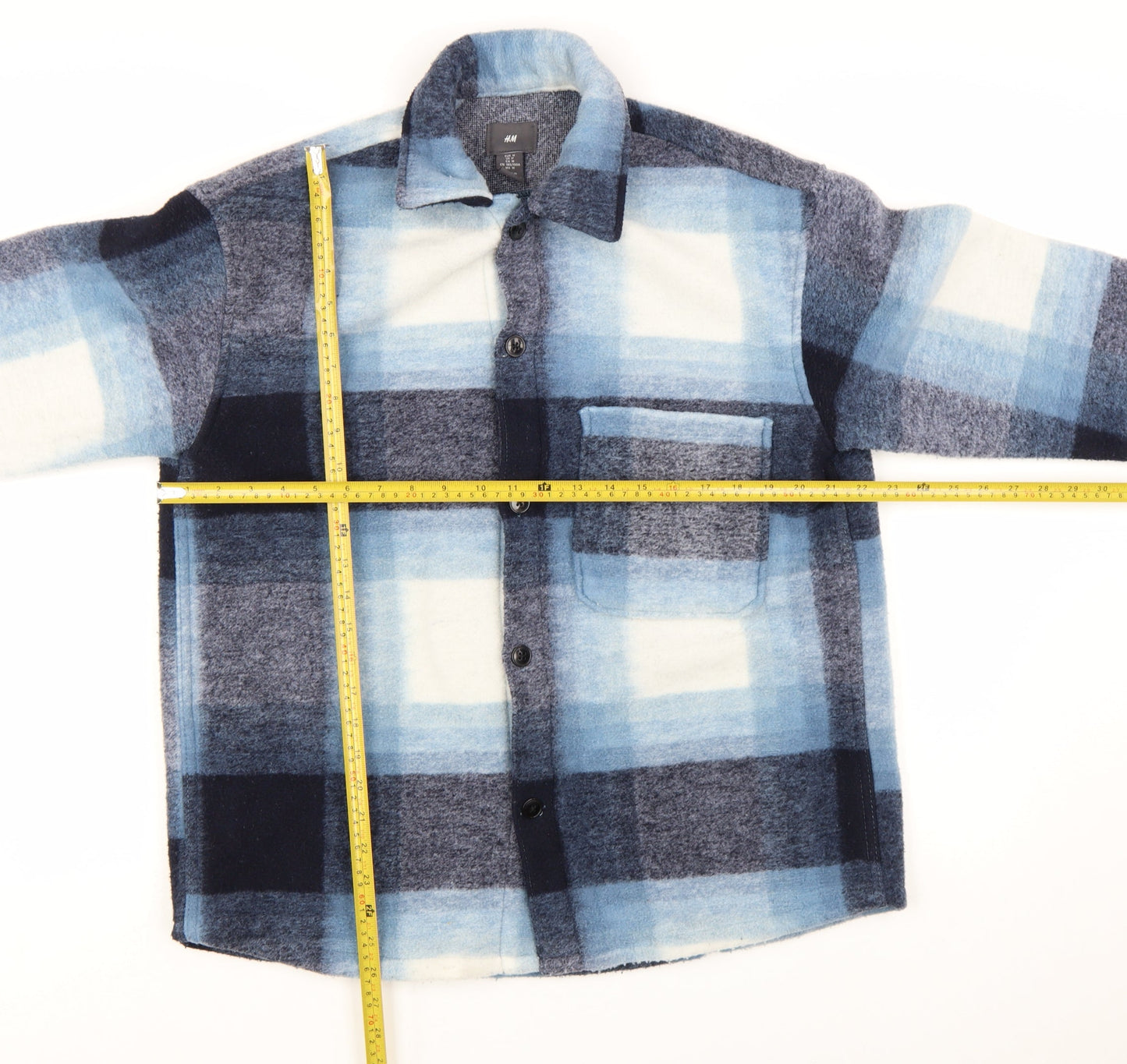 H&M Men’s Blue Checked Fleece Jacket Size M Regular Fit
