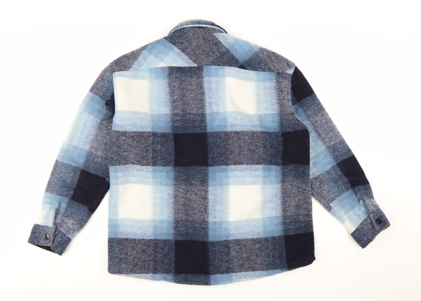 H&M Men’s Blue Checked Fleece Jacket Size M Regular Fit