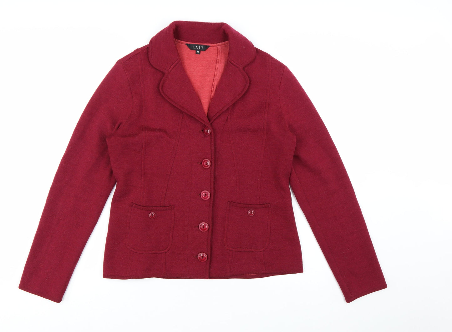 East Women Red Wool Blend Single-Breasted Blazer Size 16