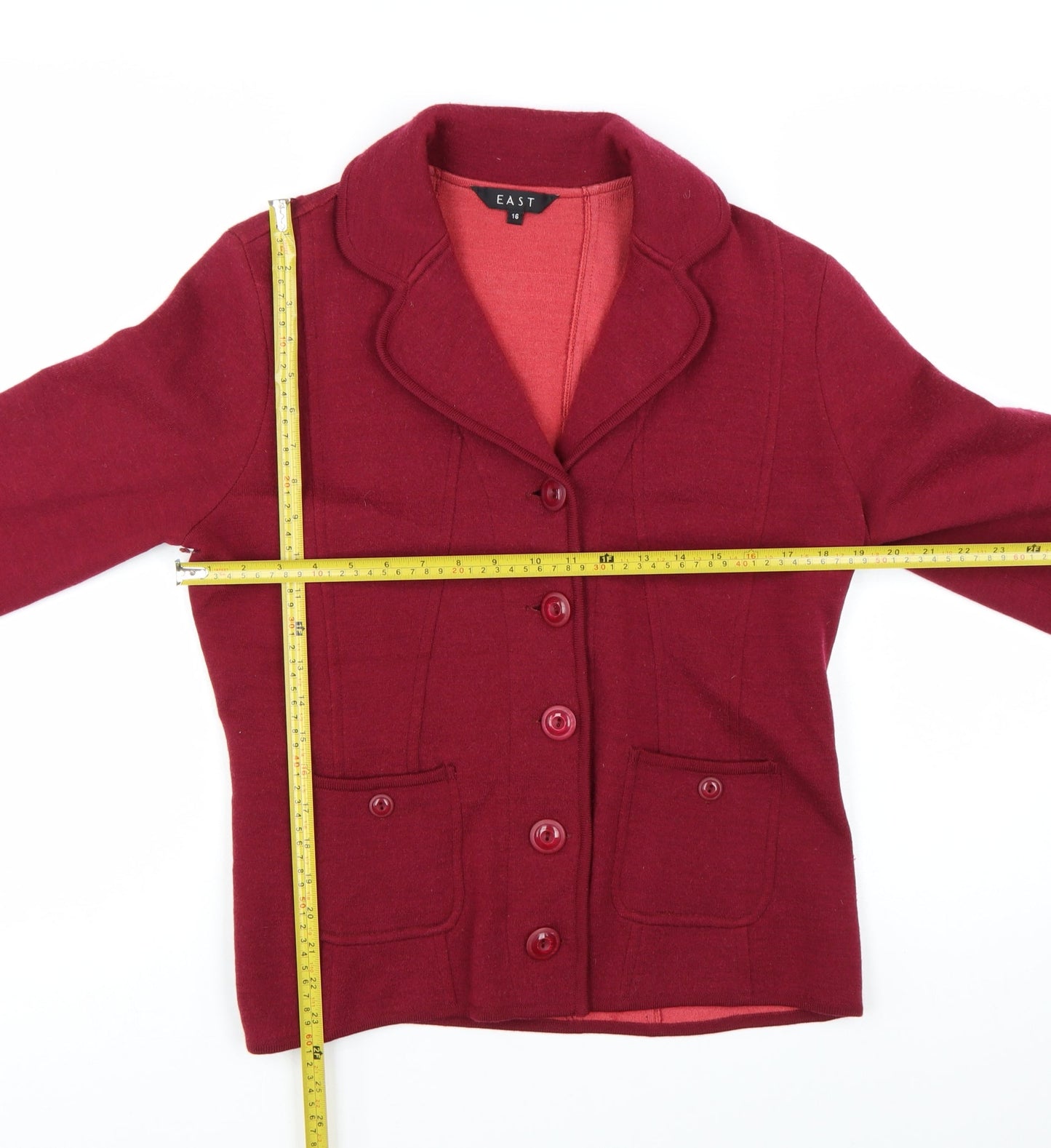 East Women Red Wool Blend Single-Breasted Blazer Size 16
