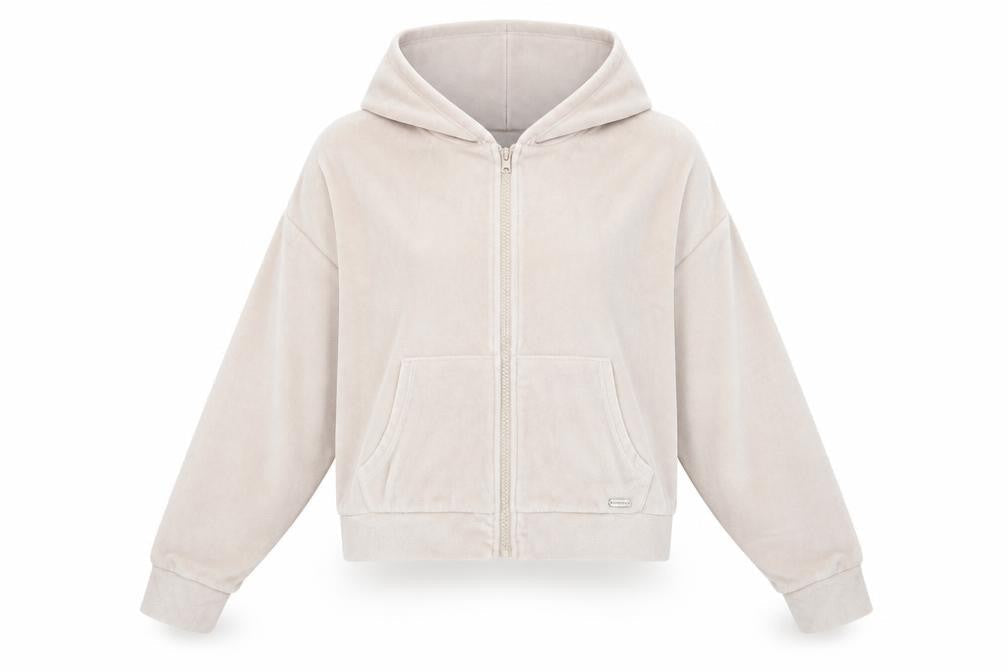 Boux Avenue Women’s Beige Velour Full Zip Hoodie UK 18