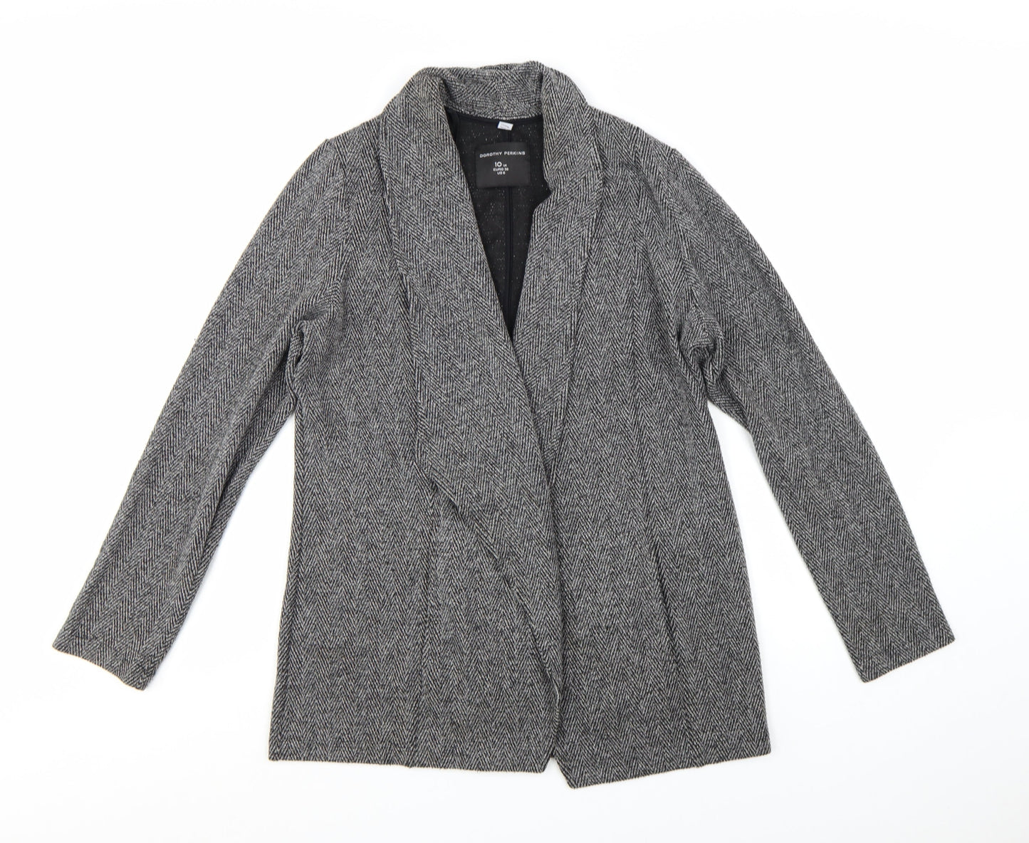 Dorothy Perkins Women Grey Herringbone Tweed Shawl Blazer UK 10