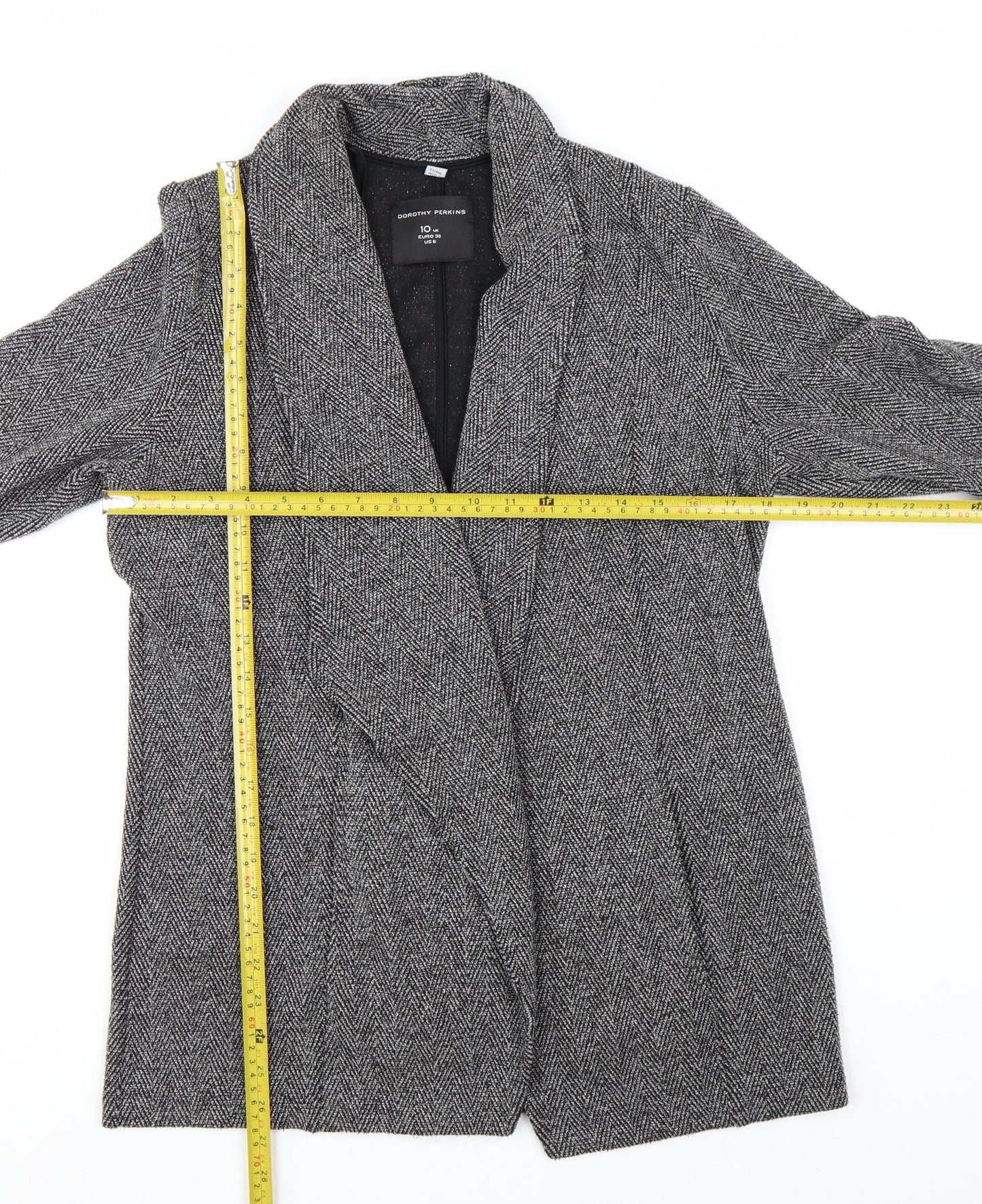Dorothy Perkins Women Grey Herringbone Tweed Shawl Blazer UK 10