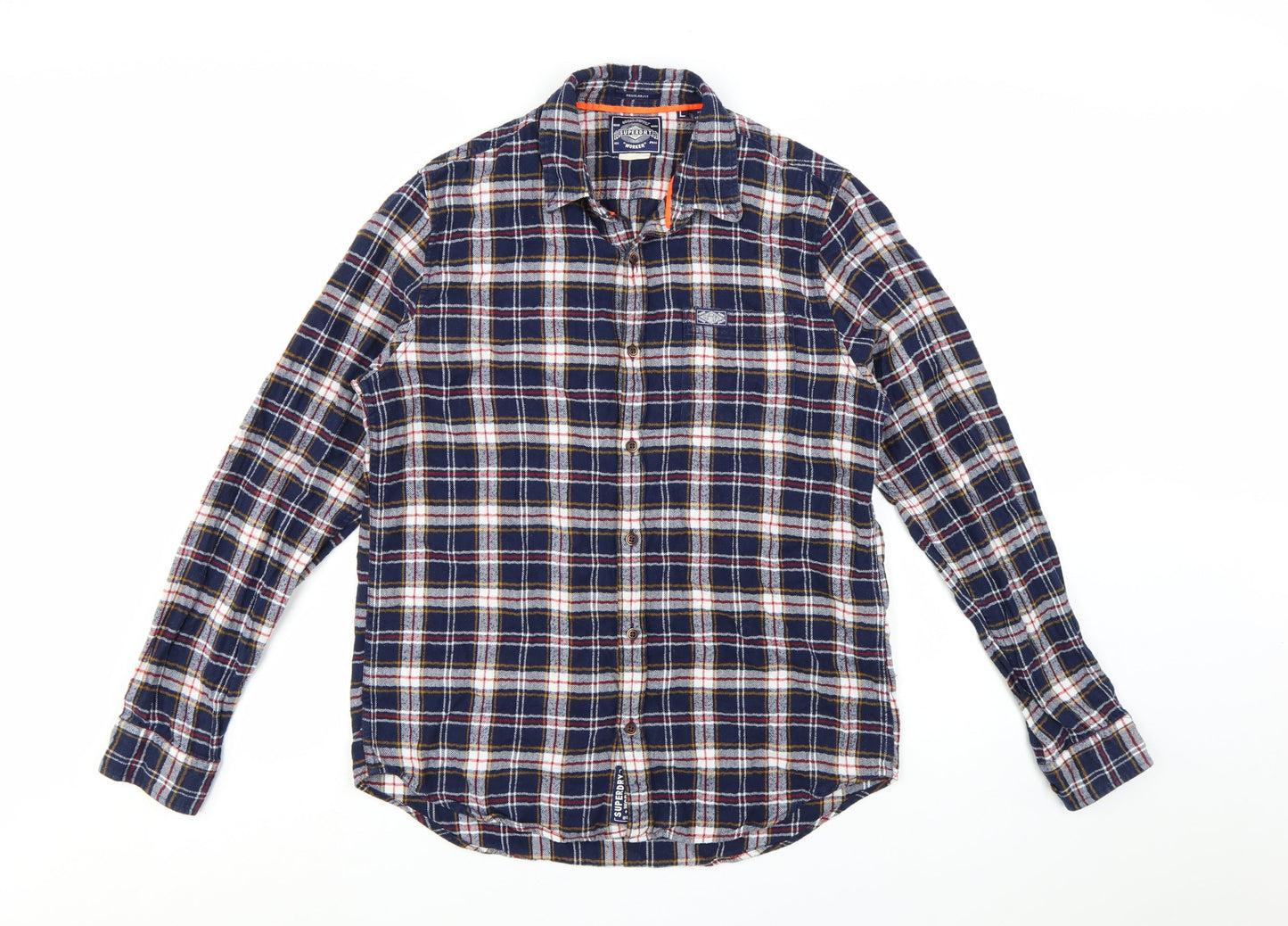 Superdry Men's Blue Flannel Plaid Long Sleeve Button-Up Shirt L