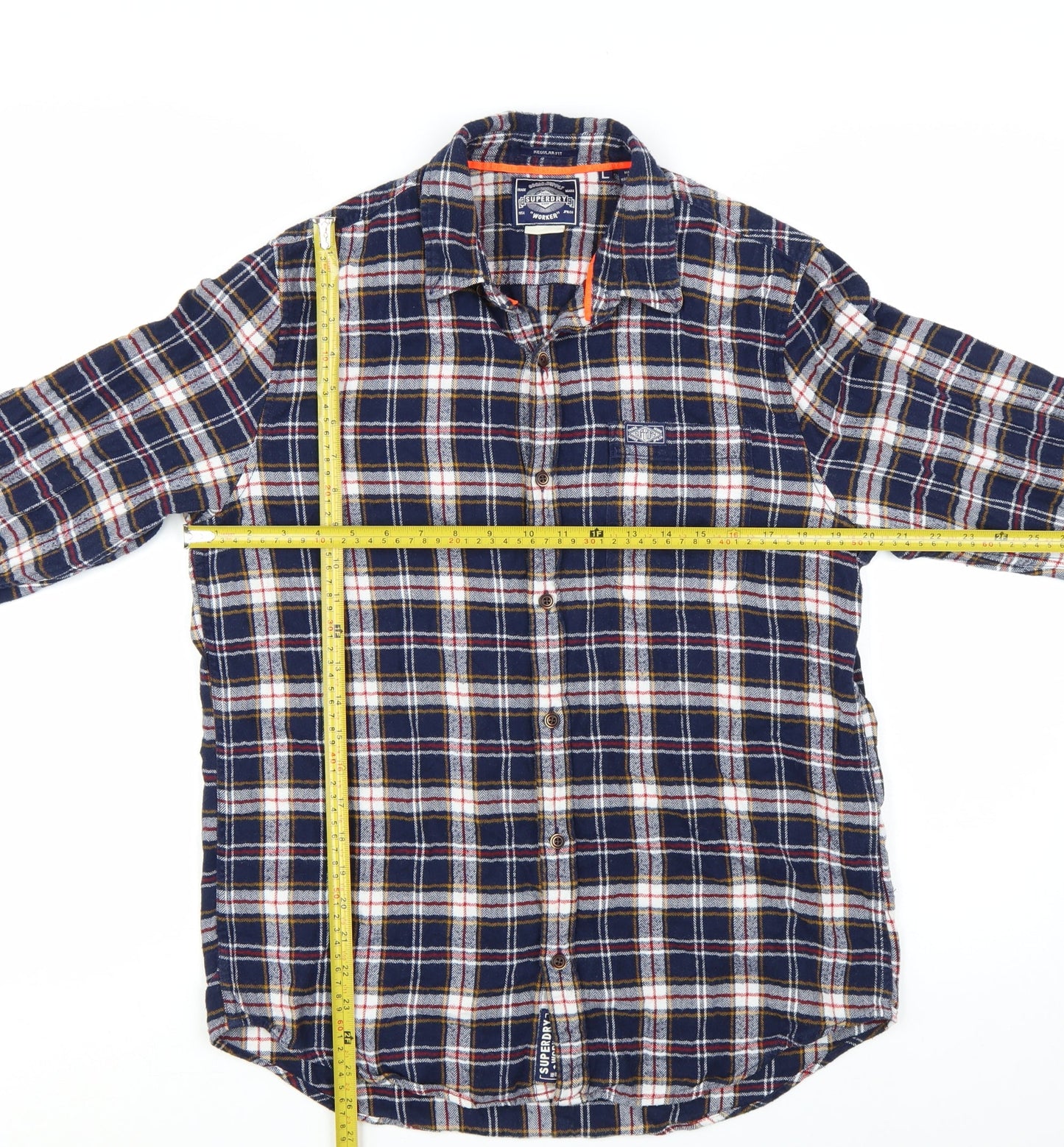 Superdry Men's Blue Flannel Plaid Long Sleeve Button-Up Shirt L