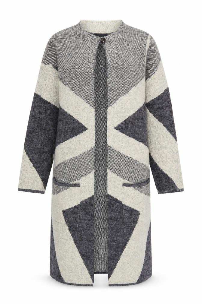Anonymous Women Grey Geometric Knit Open Cardigan M
