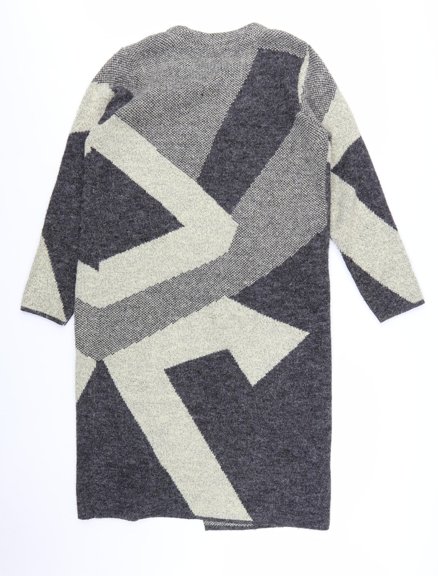 Anonymous Women Grey Geometric Knit Open Cardigan M
