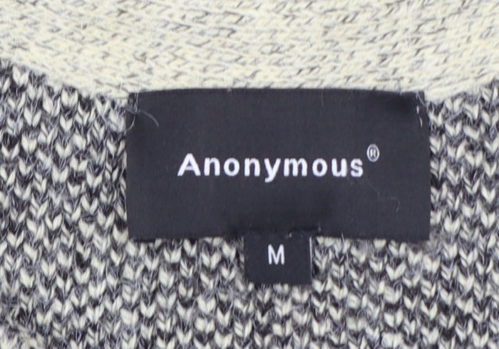 Anonymous Women Grey Geometric Knit Open Cardigan M
