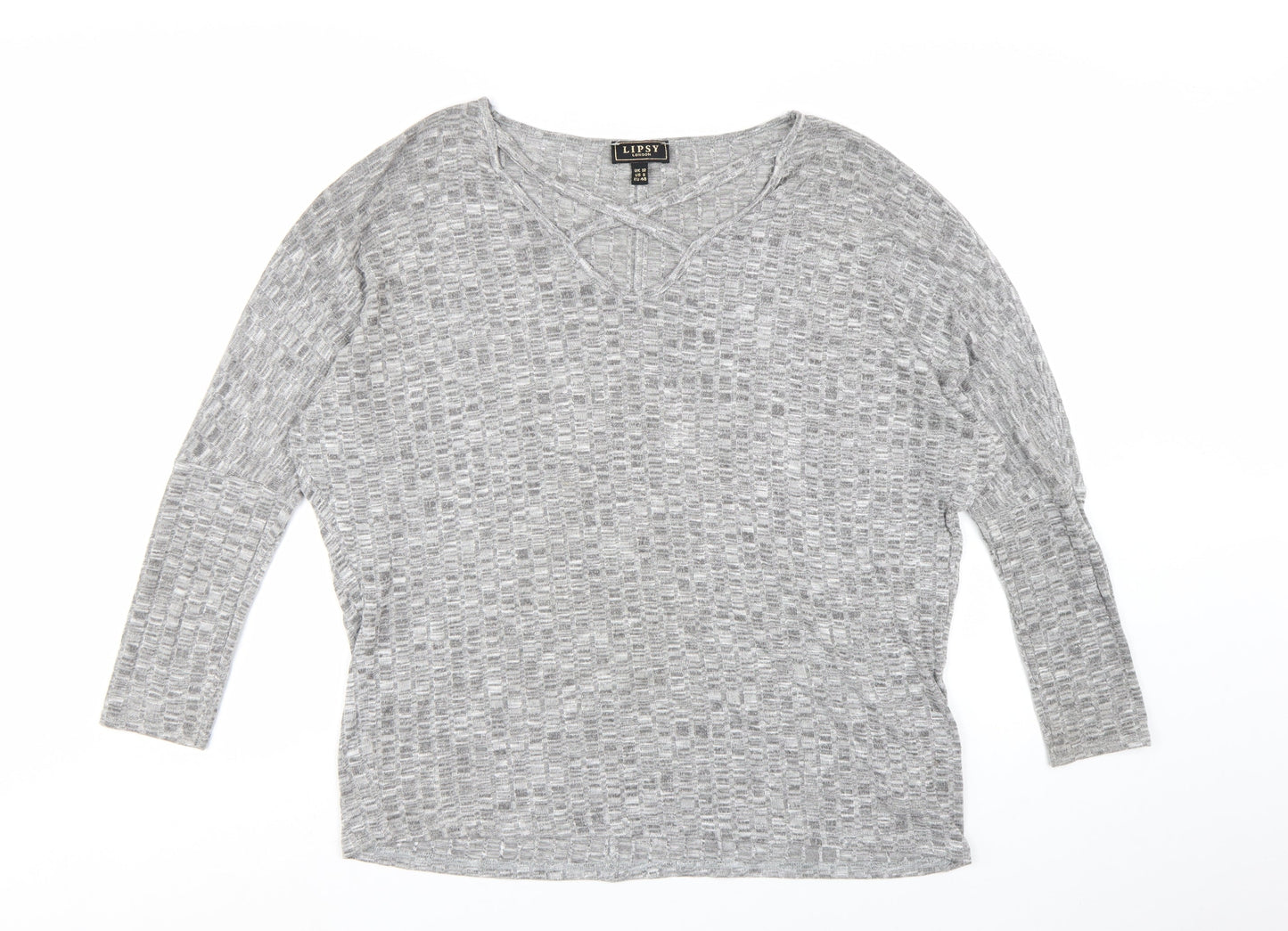 Lipsy Women Grey Long Sleeve V-Neck Jersey Top Size 12