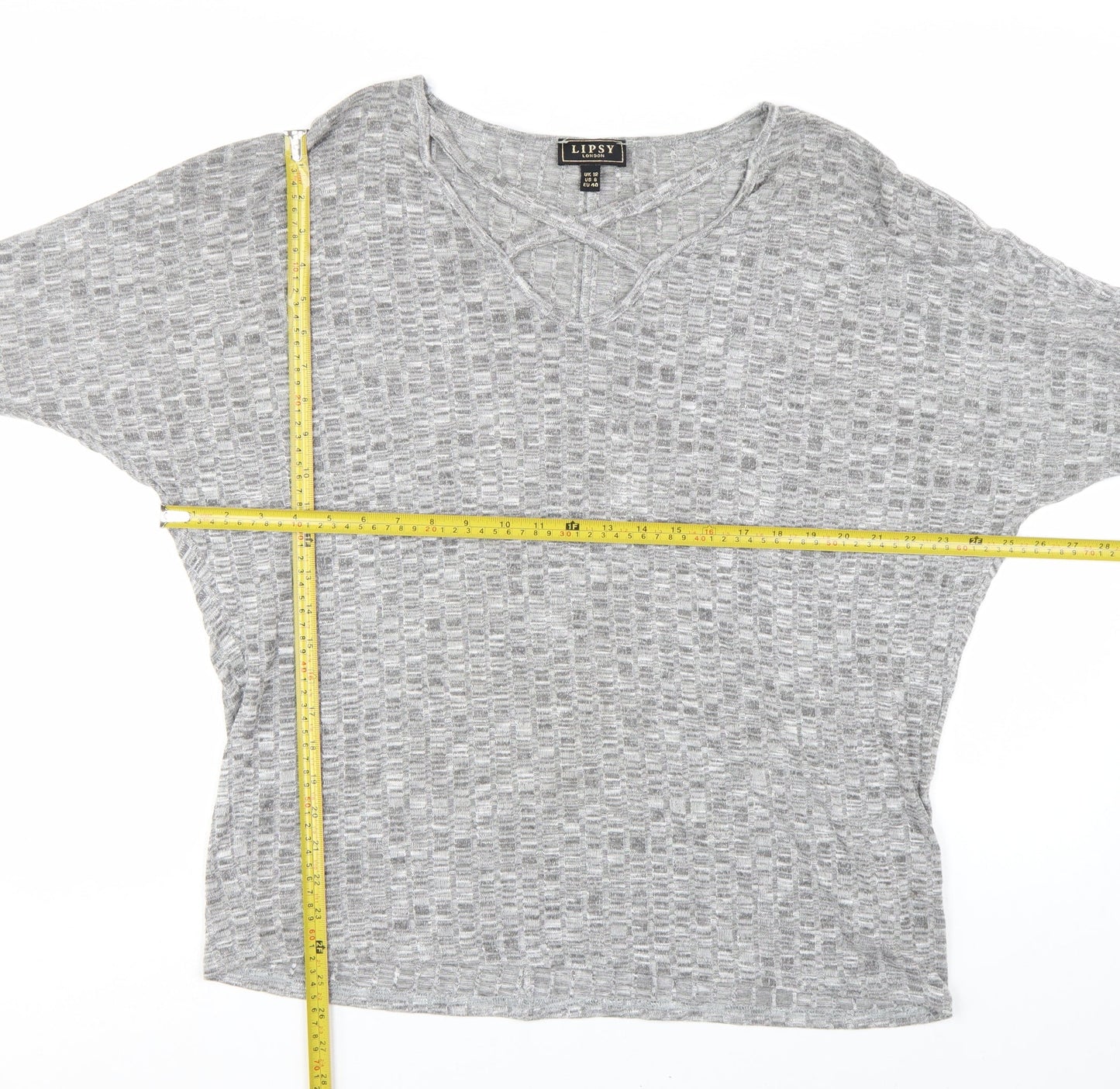 Lipsy Women Grey Long Sleeve V-Neck Jersey Top Size 12