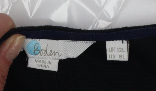 Boden Women Black Shift Dress Size 12L 3/4 Sleeve Knee Length Workwear