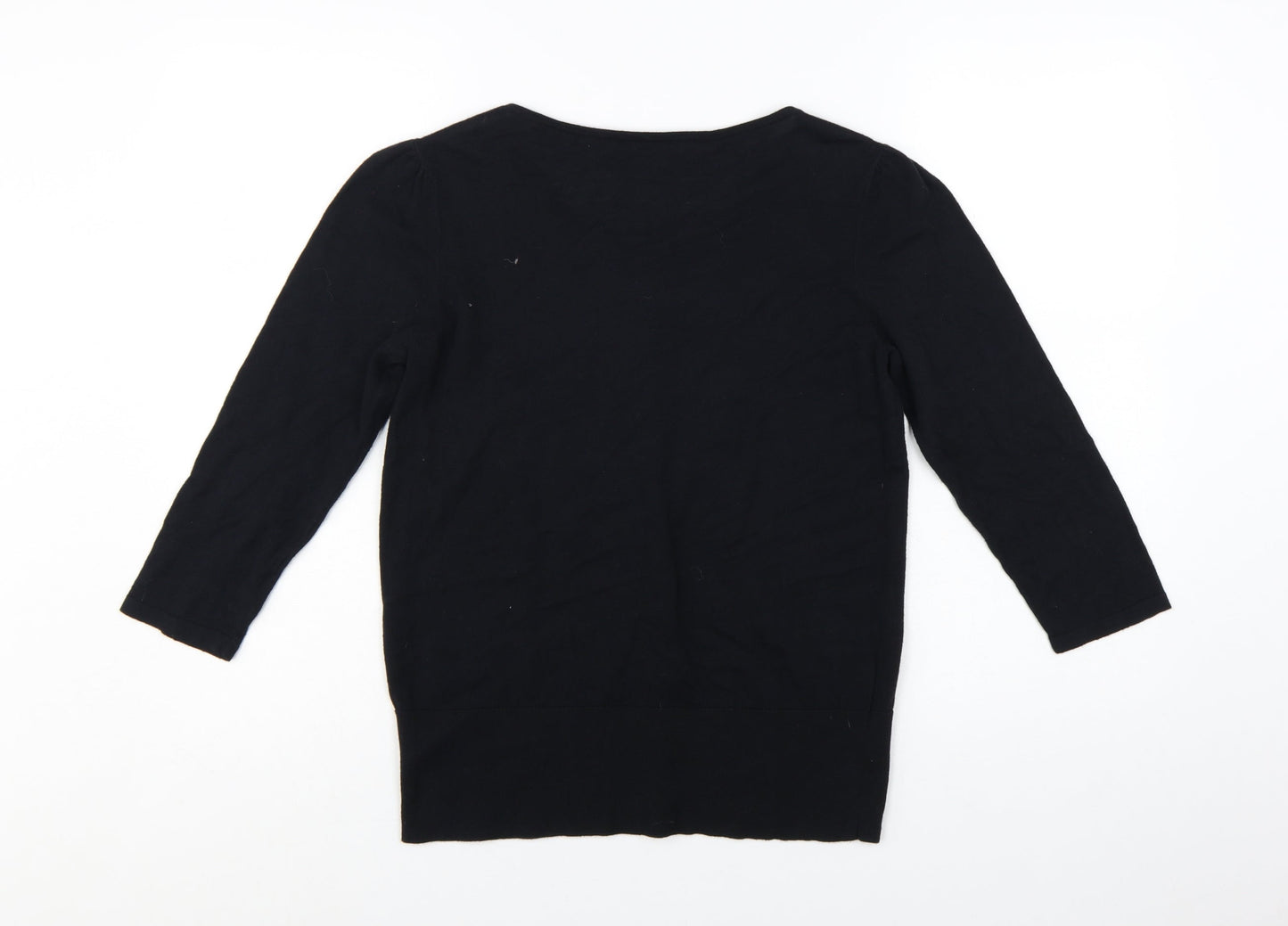 Laura Ashley Women's Black Beaded Collar 3/4 Sleeve Cardigan Size 14