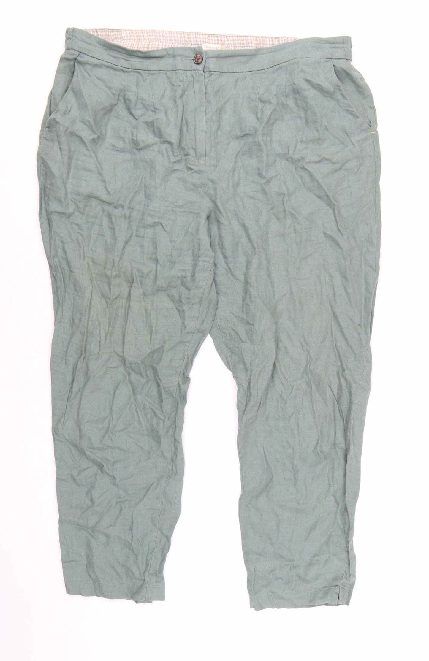 White Stuff Womens Green Linen Cropped Trousers Size 18