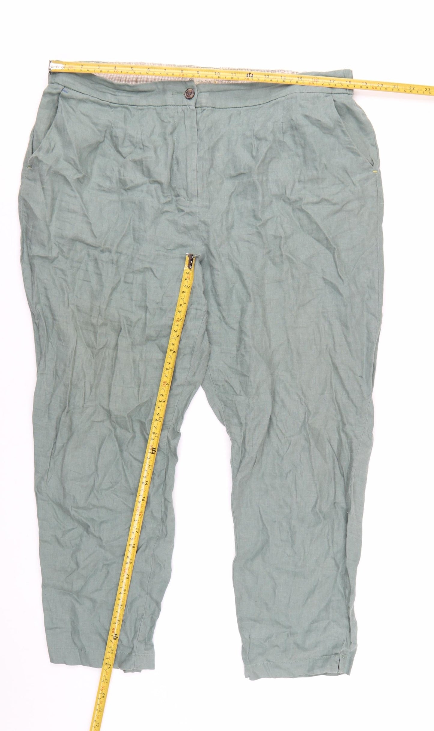 White Stuff Womens Green Linen Cropped Trousers Size 18