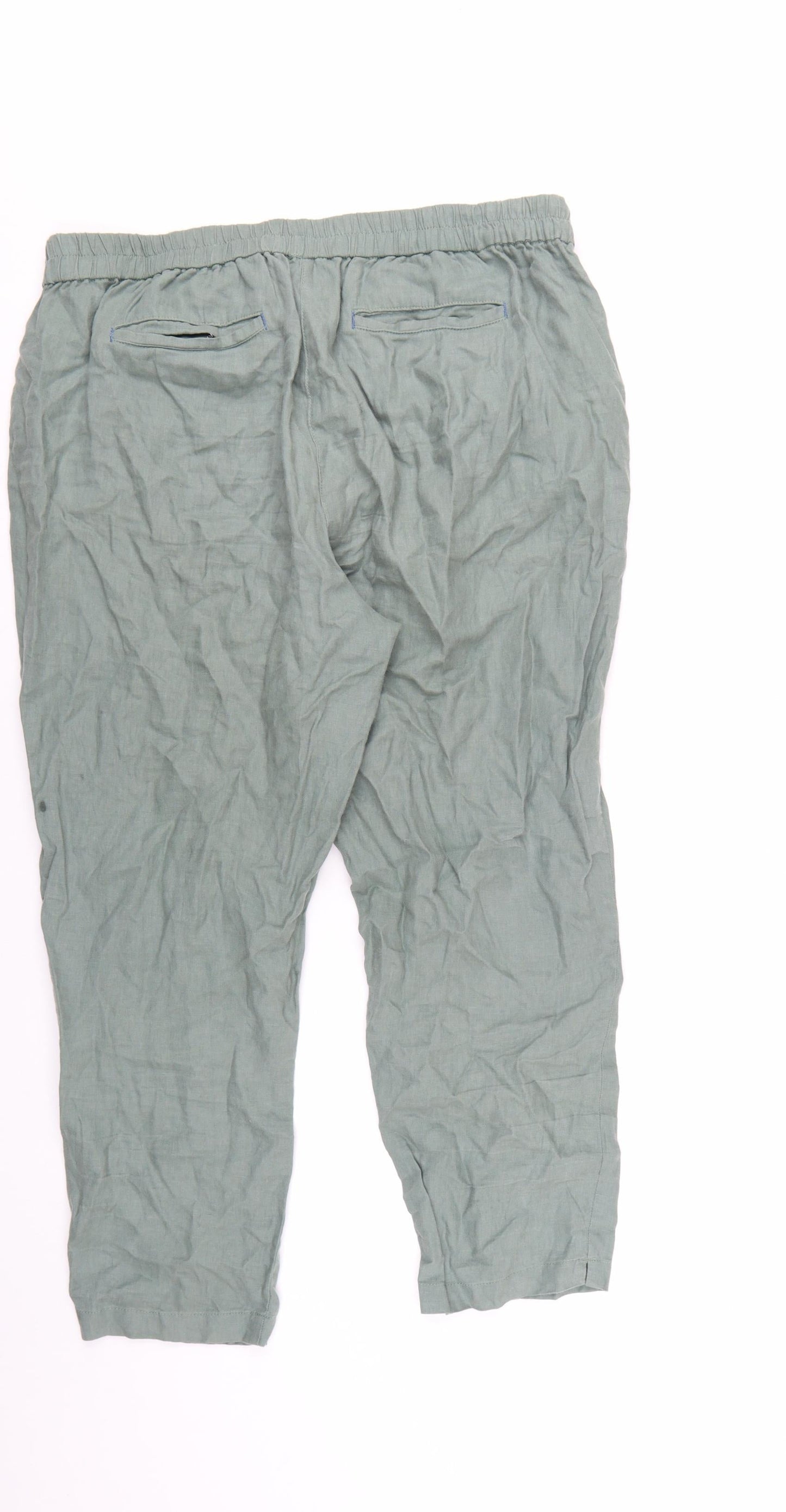 White Stuff Womens Green Linen Cropped Trousers Size 18