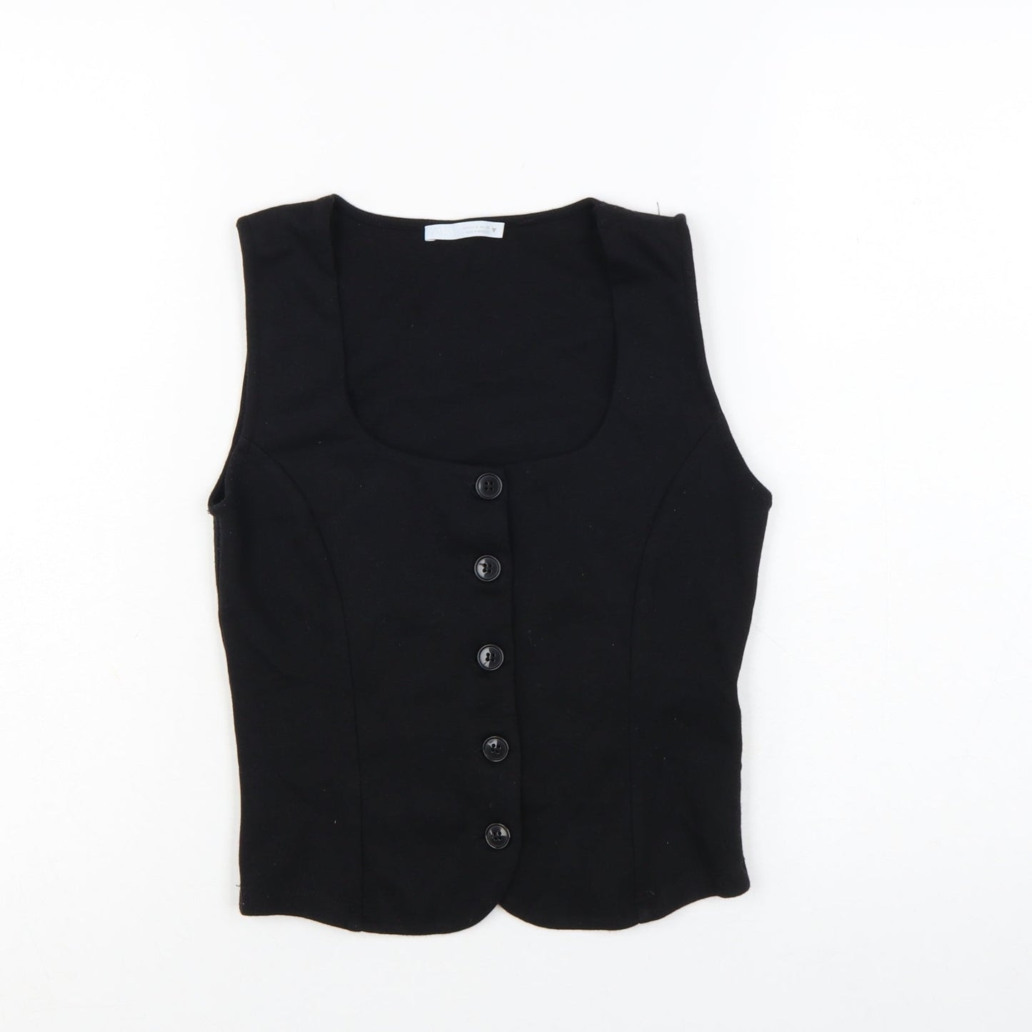 Zara Women Black Cropped Button Blouse Sleeveless S