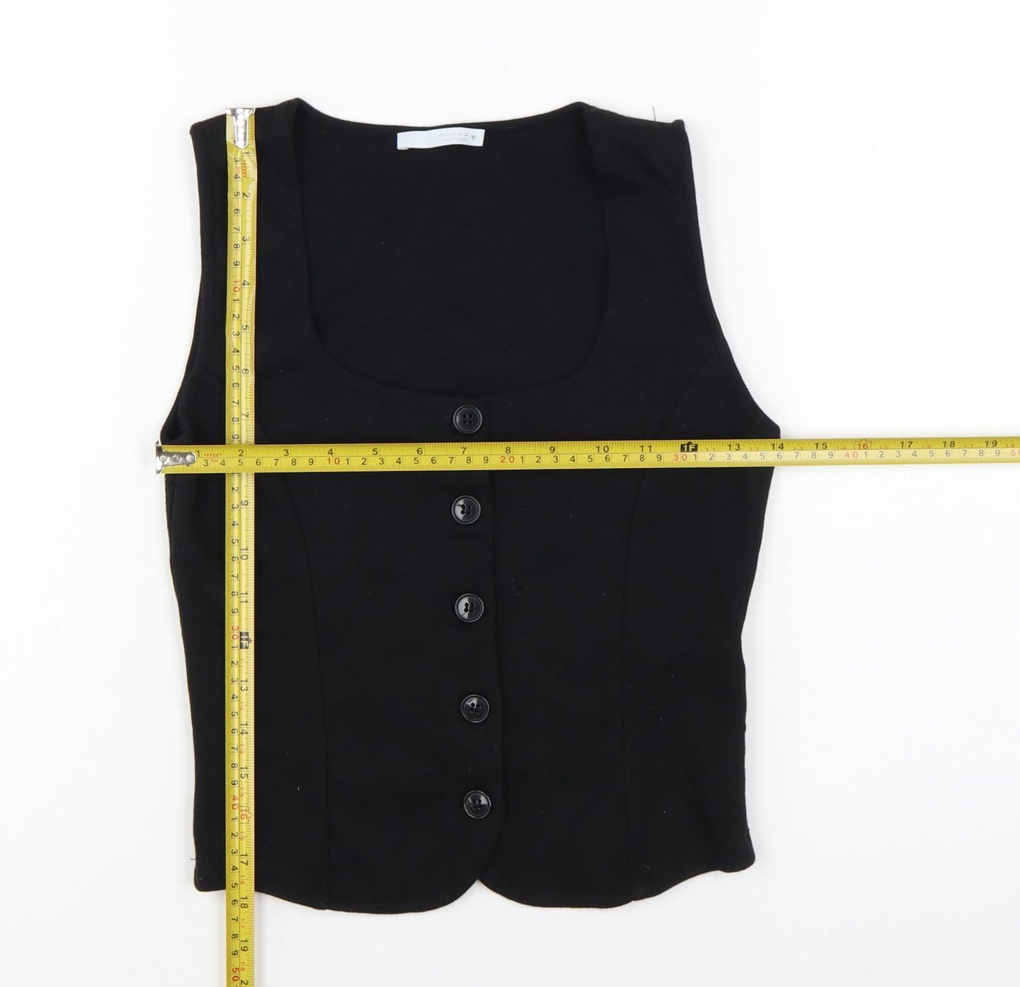 Zara Women Black Cropped Button Blouse Sleeveless S