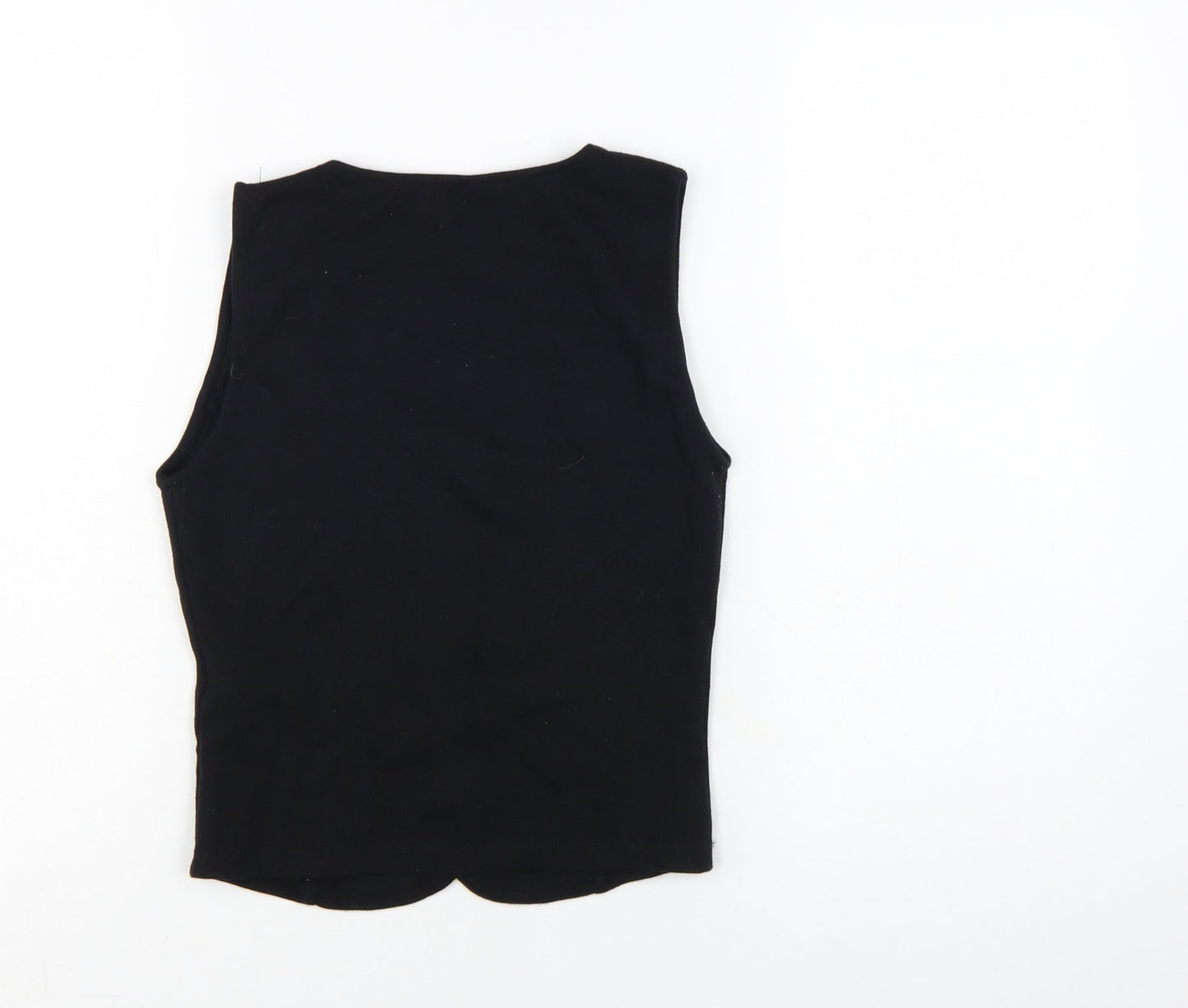 Zara Women Black Cropped Button Blouse Sleeveless S