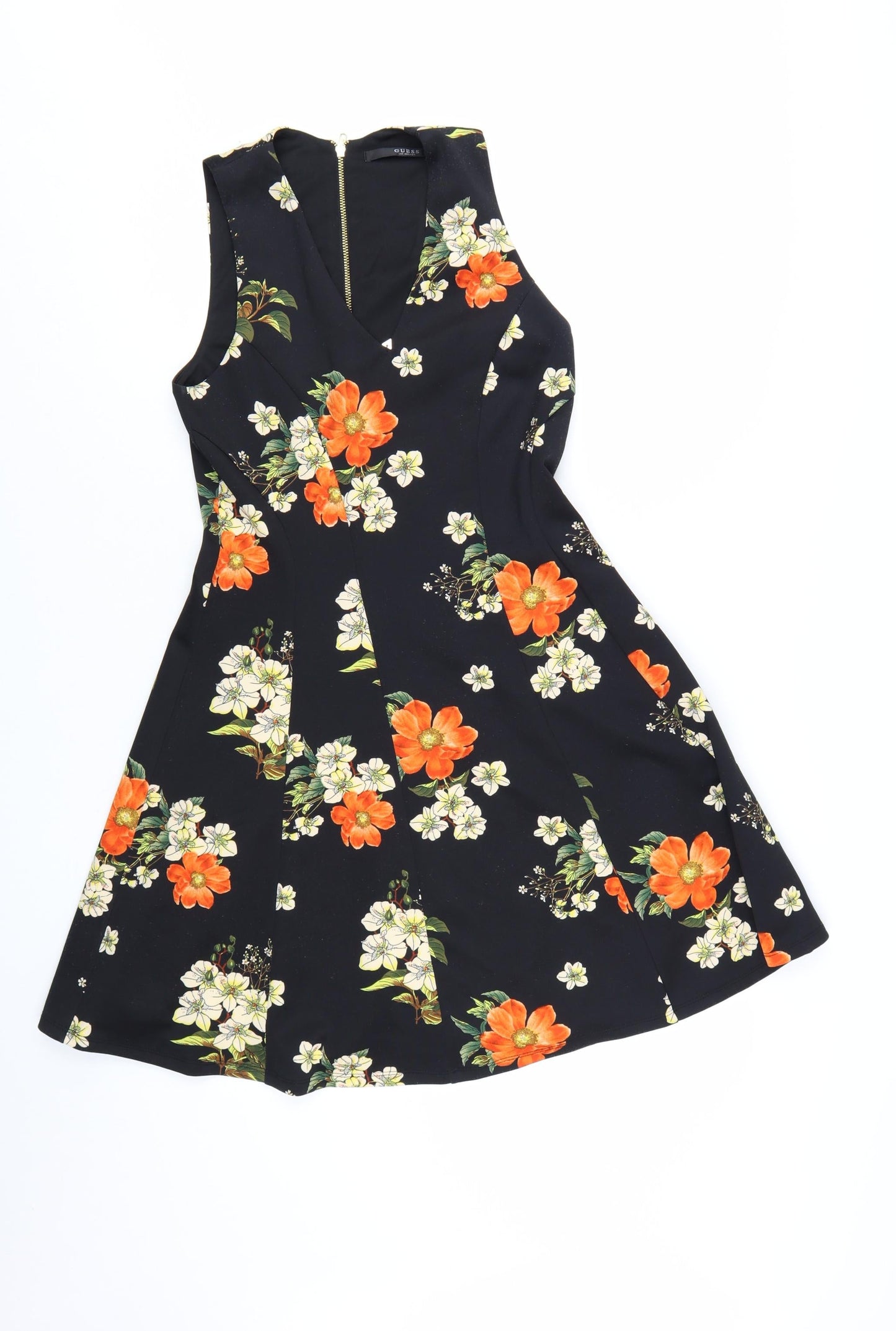 Guess Women's Black Floral Fit & Flare Sleeveless Dress M