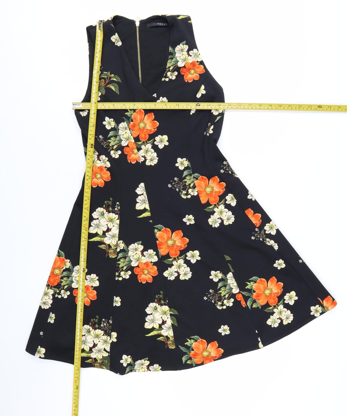 Guess Women's Black Floral Fit & Flare Sleeveless Dress M