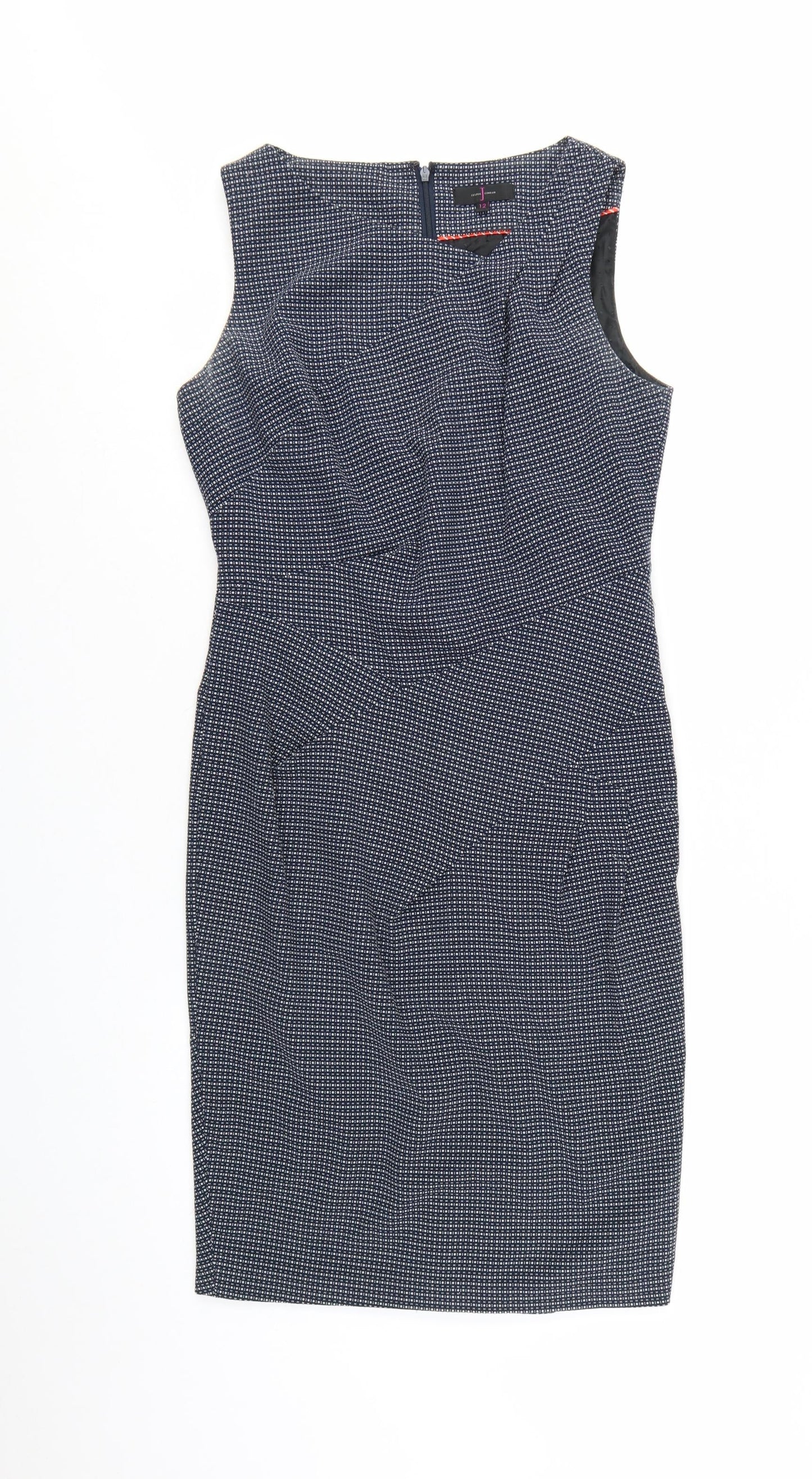 Jasper Conran Women's Blue Geometric Sheath Dress Size 12