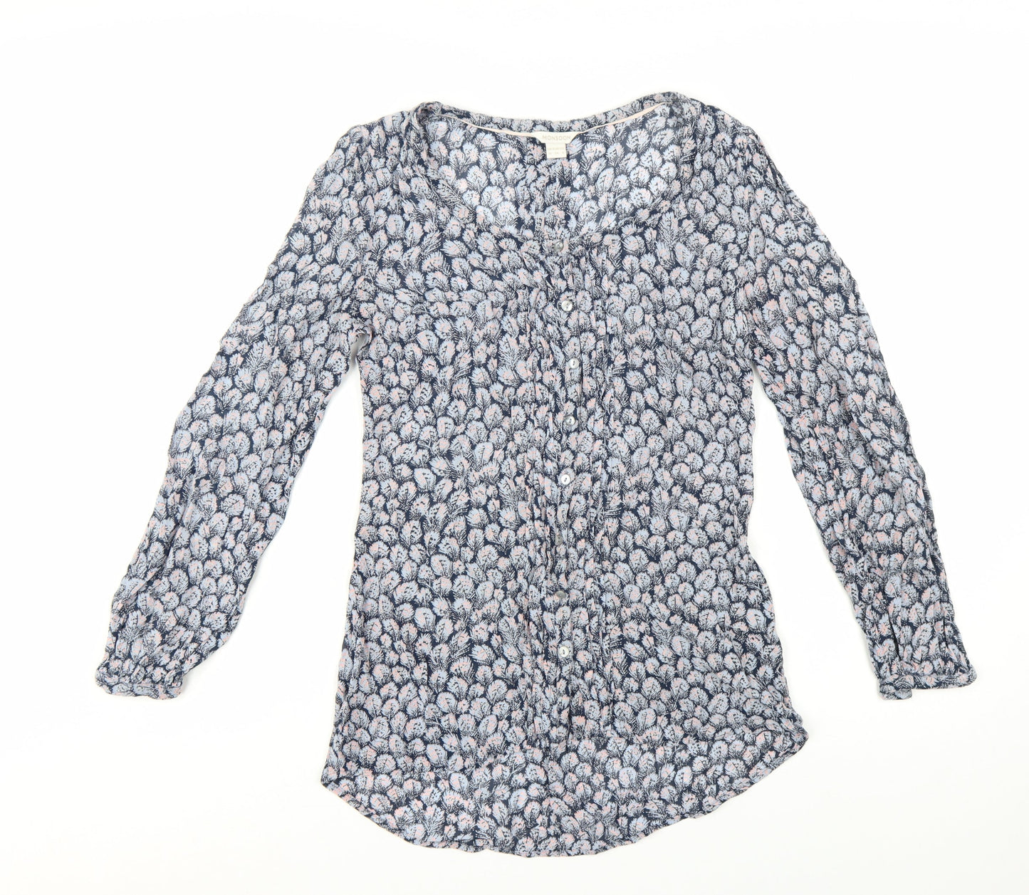 Monsoon Women Blue Floral Long Sleeve Viscose Tunic Blouse UK 10