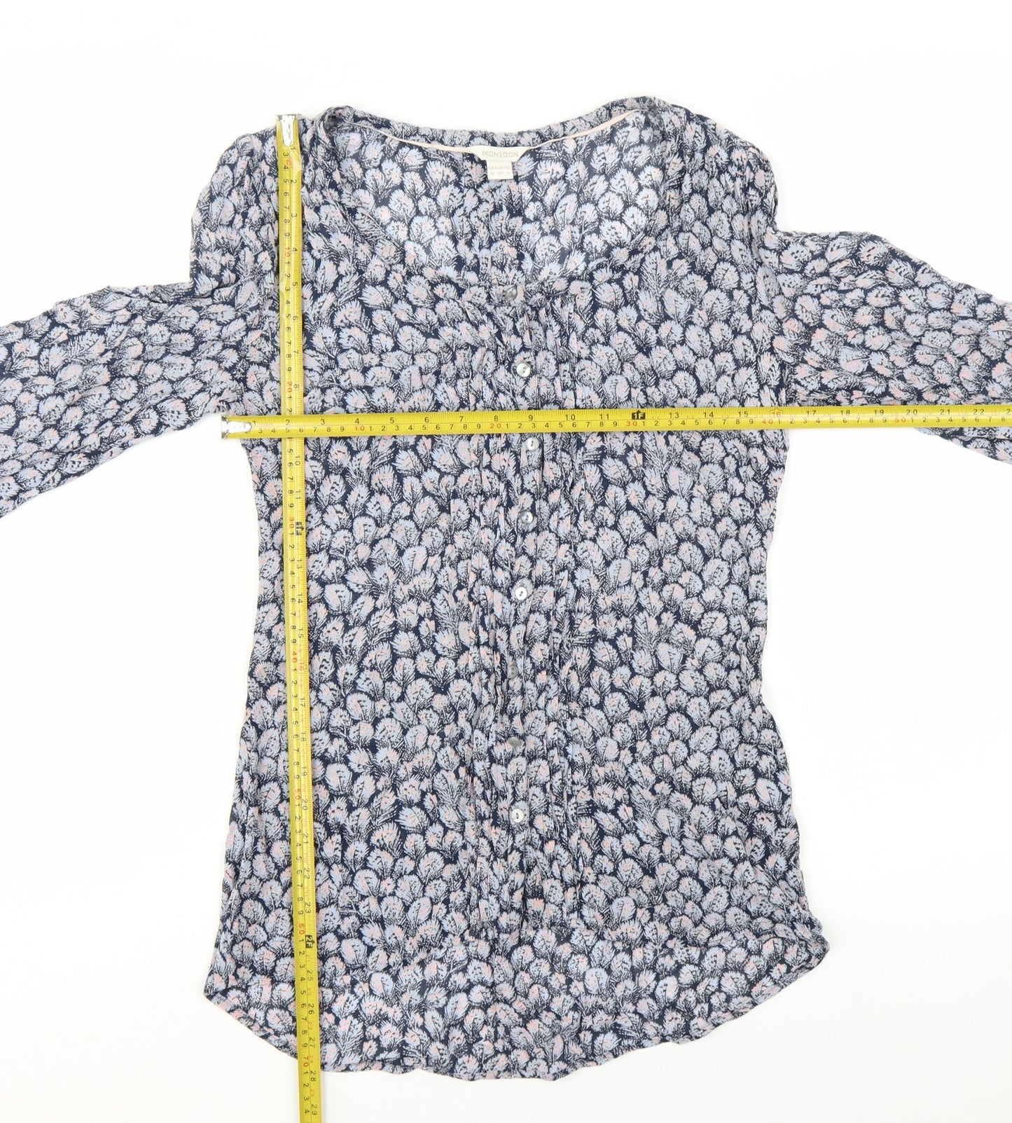 Monsoon Women Blue Floral Long Sleeve Viscose Tunic Blouse UK 10