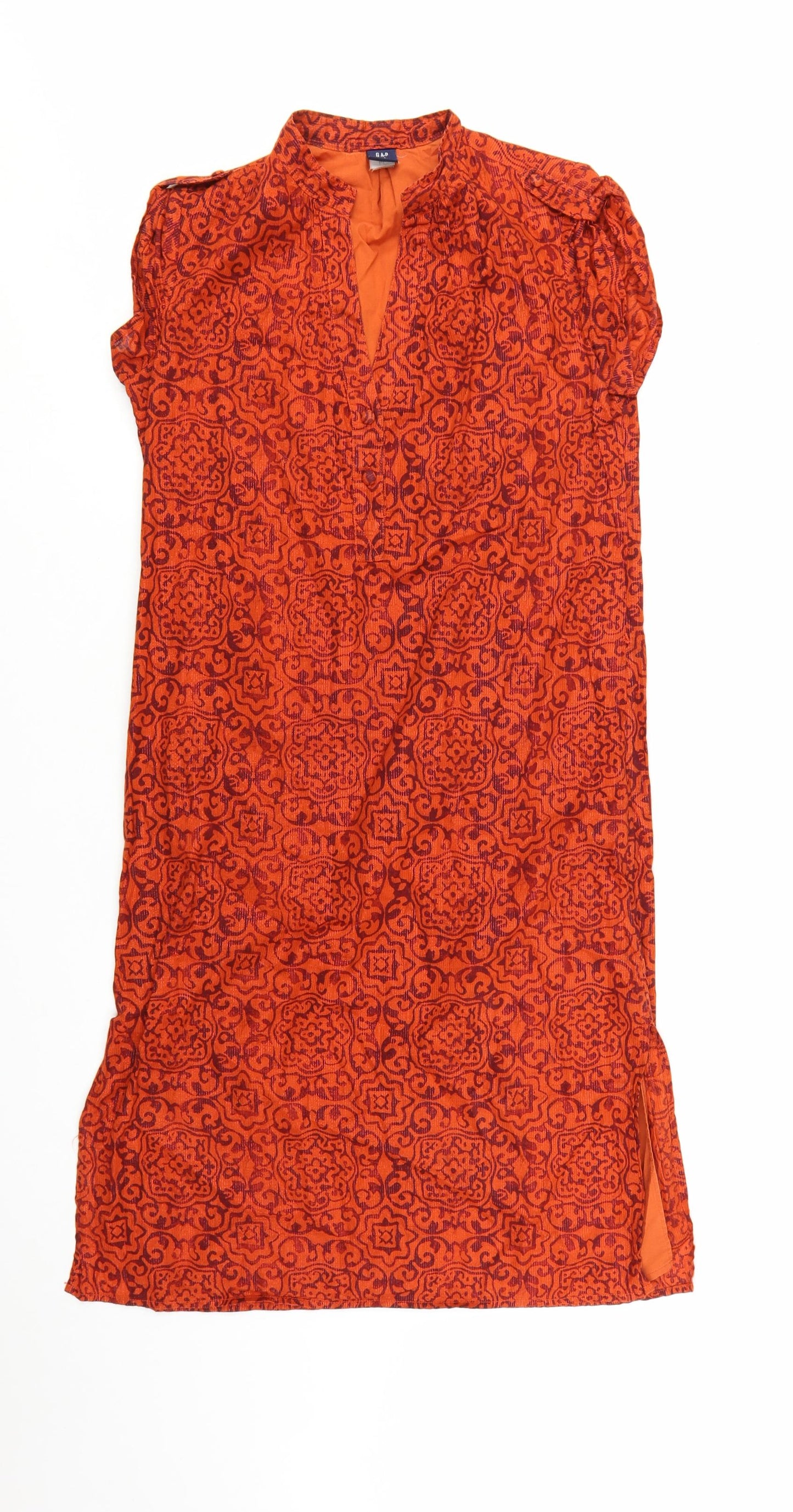 GAP Women’s Orange Cotton Shift Dress S Boho Geometric Pattern