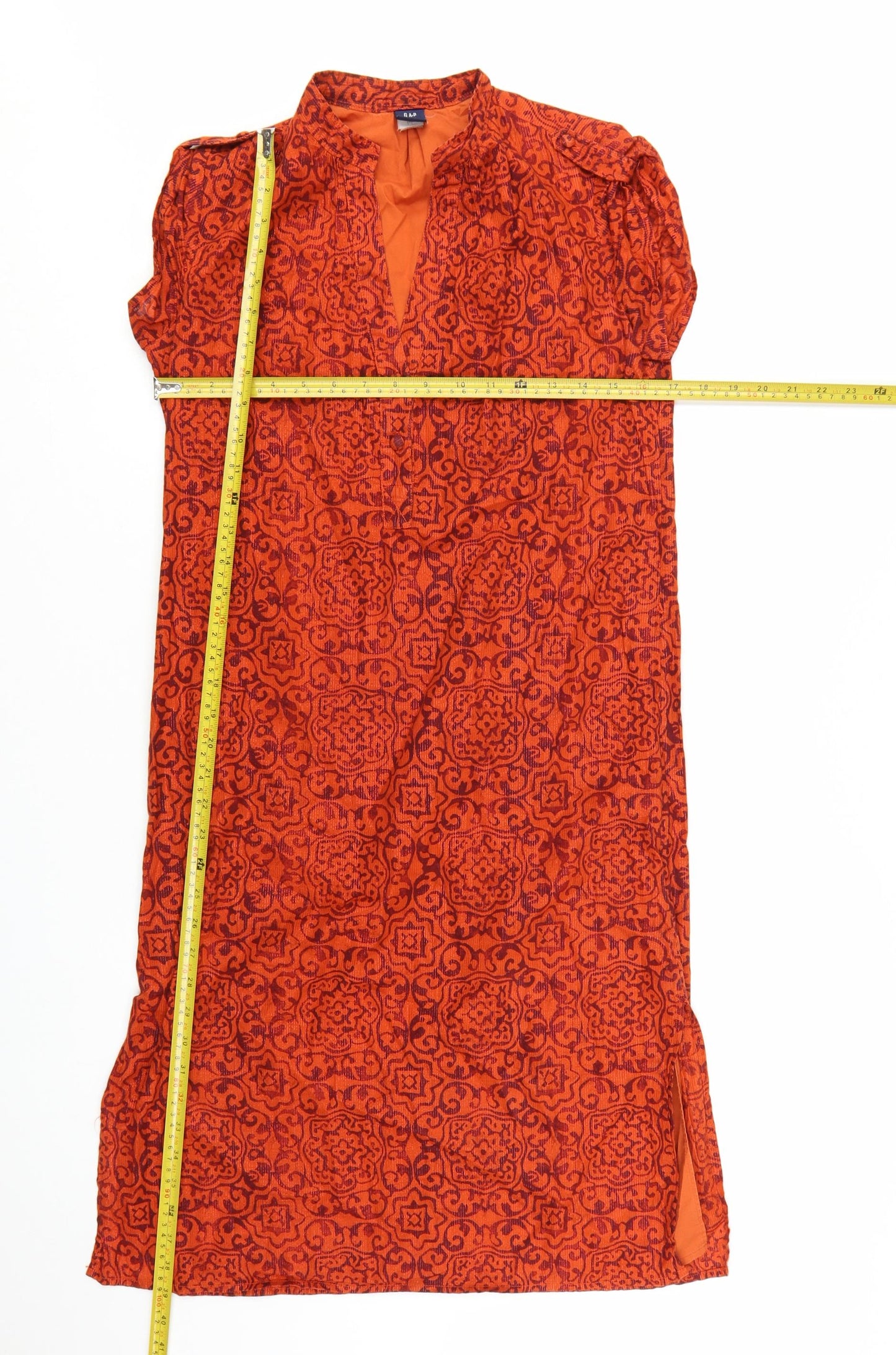 GAP Women’s Orange Cotton Shift Dress S Boho Geometric Pattern