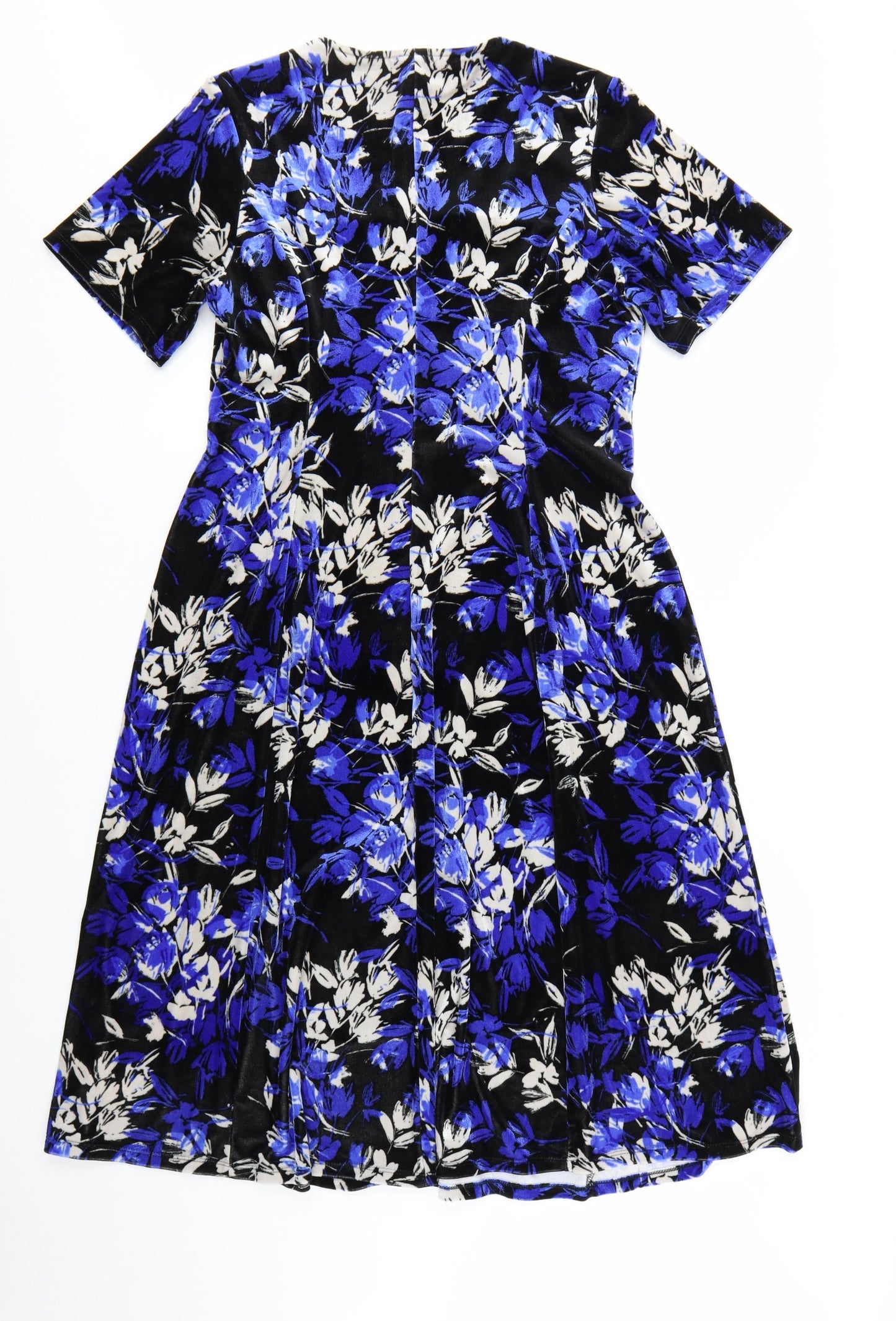 Julipa Women Blue Floral Velvet A-Line Dress Size 14 Short Sleeve