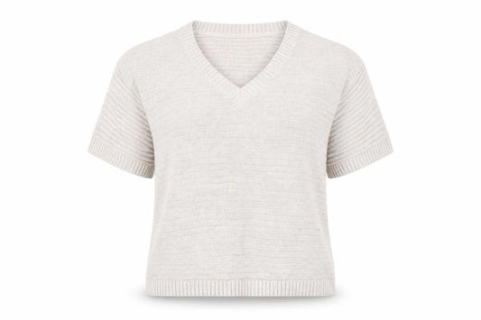 FatFace Women Beige V-Neck Short Sleeve Knit Cotton Linen Jumper S