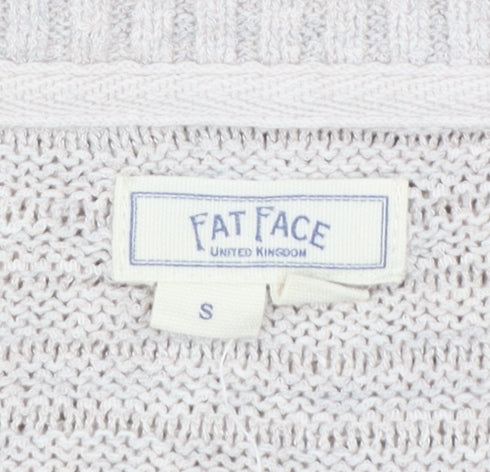 Fat Face Women Beige V-Neck Short Sleeve Knit Cotton Linen Jumper S