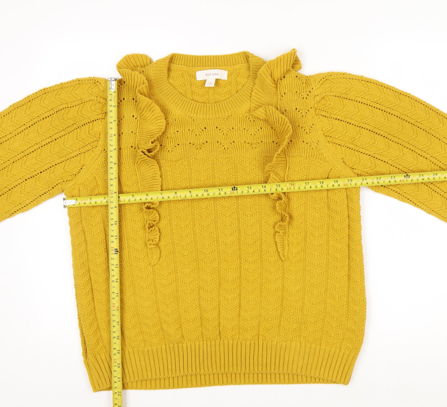 Marks and Spencer Women’s Yellow Ruffle Cable Knit Jumper Size 16
