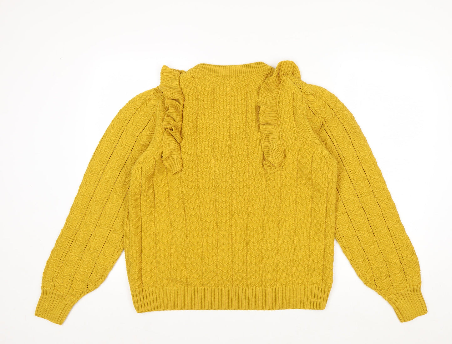 Marks and Spencer Women’s Yellow Ruffle Cable Knit Jumper Size 16