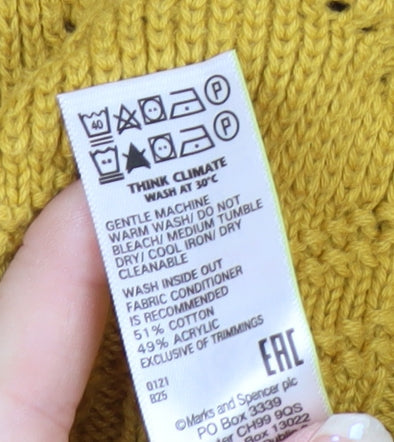 Marks and Spencer Women’s Yellow Ruffle Cable Knit Jumper Size 16