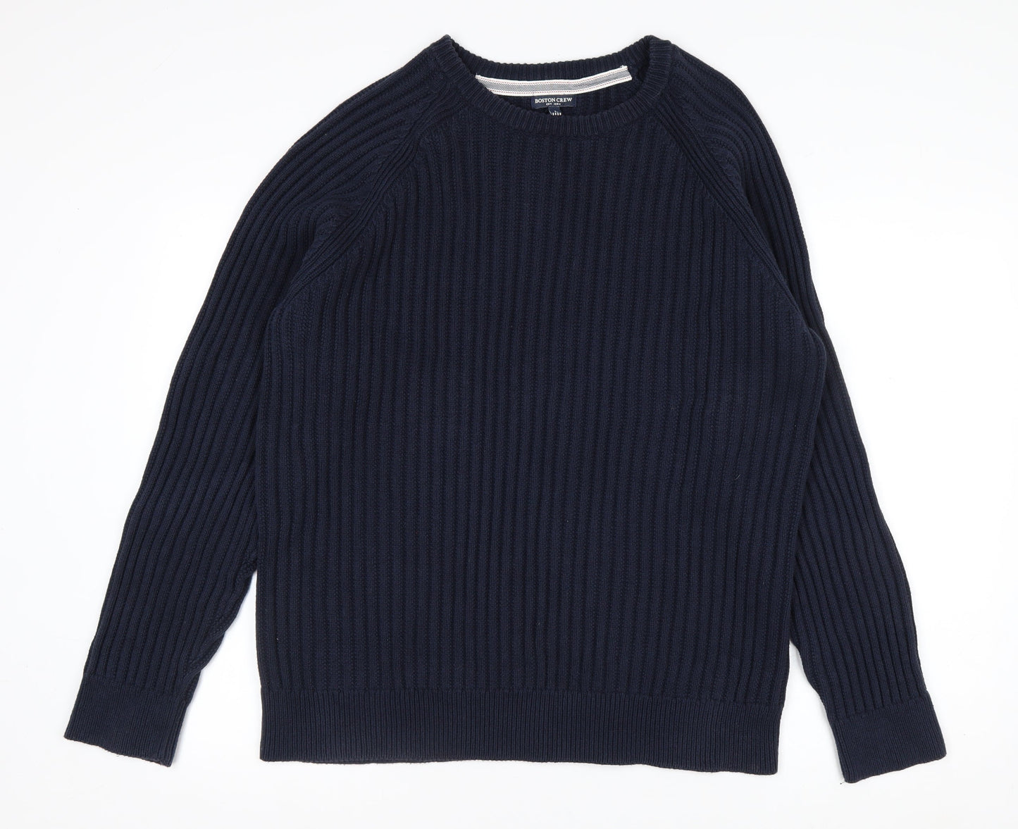Boston Crew Men's Blue Cotton Chunky Knit Pullover Jumper L