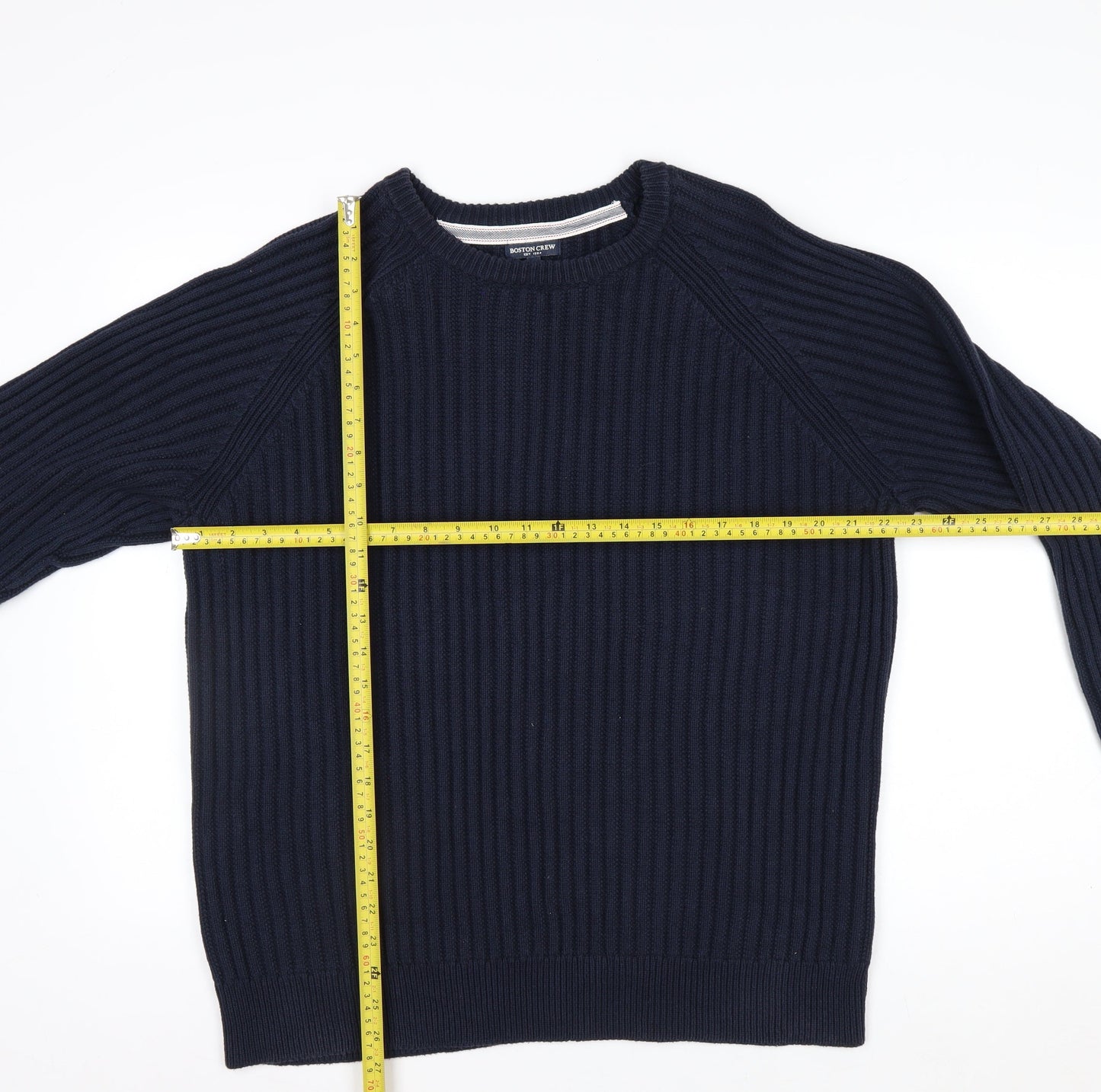 Boston Crew Men's Blue Cotton Chunky Knit Pullover Jumper L