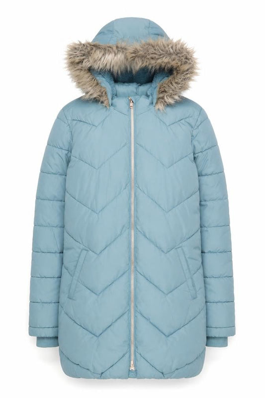 Mountain Warehouse Blue Teens Long Puffer Coat Size 14 Hooded Water Resistant
