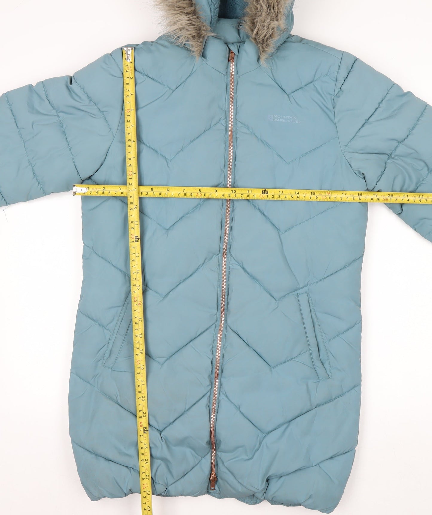 Mountain Warehouse Blue Teens Long Puffer Coat Size 14 Hooded Water Resistant