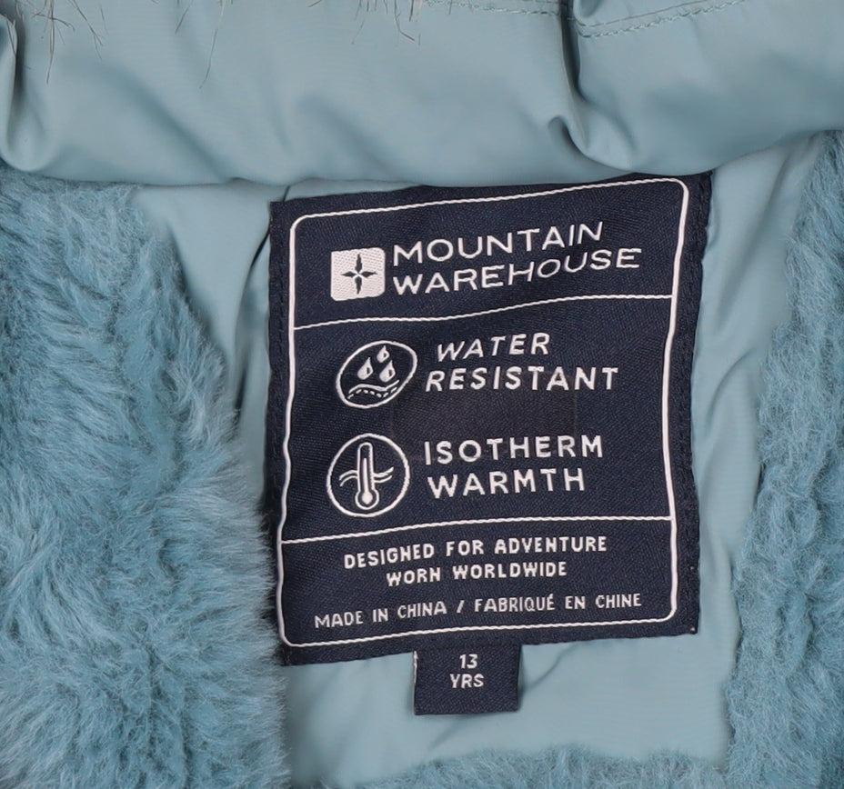 Mountain Warehouse Blue Teens Long Puffer Coat Size 14 Hooded Water Resistant