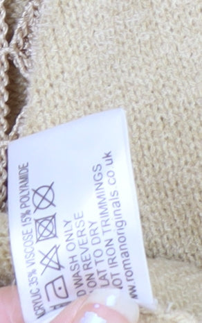 Roman Originals Women Beige Knit Long Sleeve V-Neck Cardigan M/L