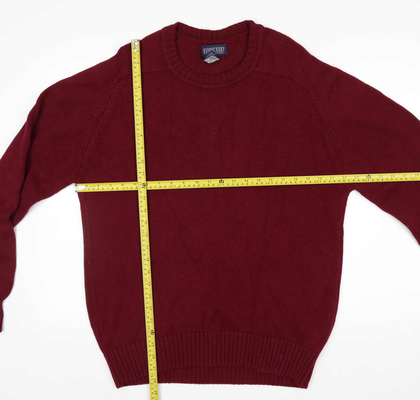 Lands' End Men's Red Cotton Crew Neck Pullover Jumper M
