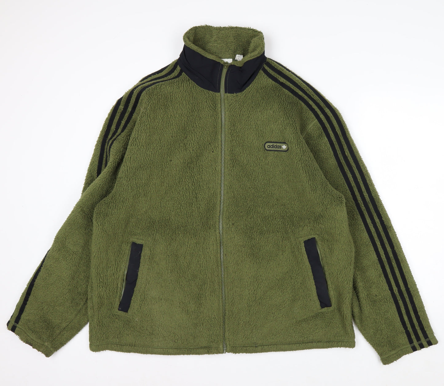 Adidas Men Green Fleece Full Zip Jacket XL Stand-Up Collar