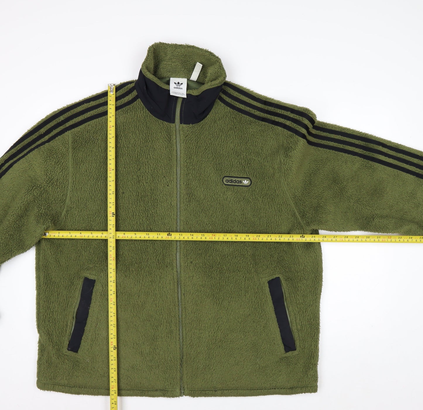 Adidas Men Green Fleece Full Zip Jacket XL Stand-Up Collar