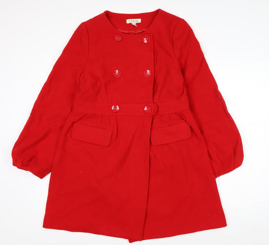 Preloved Chloé Women's Red Wool Blend Belted Pea Coat Size 8 - Front